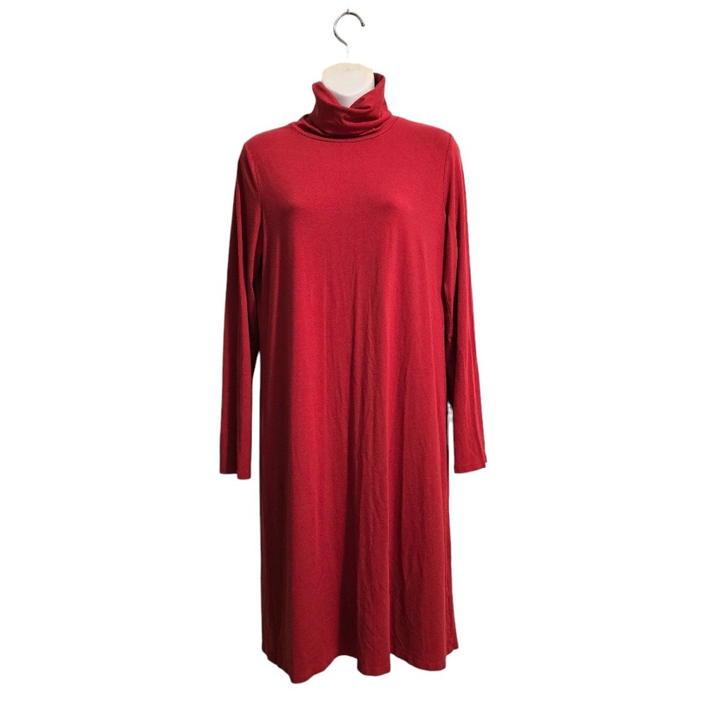 J. Jill Long Sleeve Turtle Neck Knee Length Shift Dress In Red Sz M